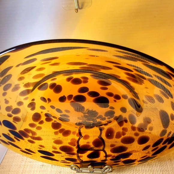 Large Black/Amber Murano Style Blown Glass Bowel - Picture 1 of 3
